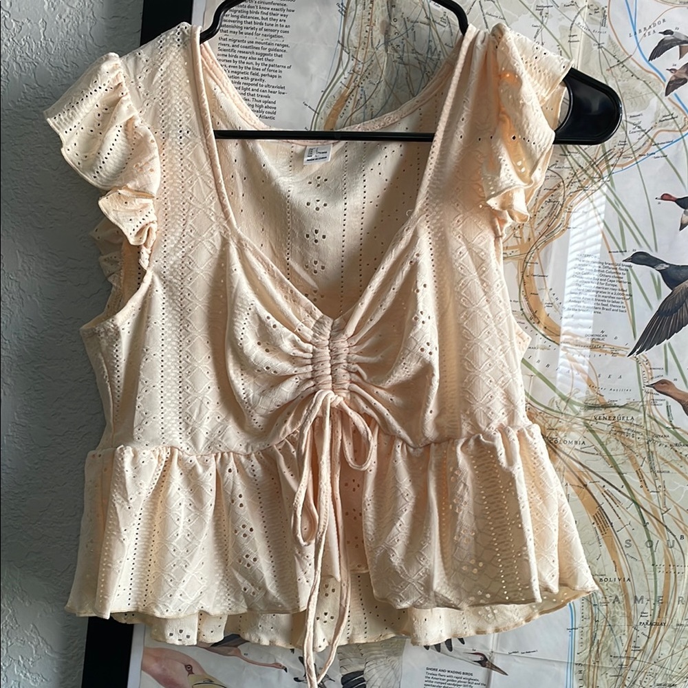 Cream Ruffle Sleeve Top